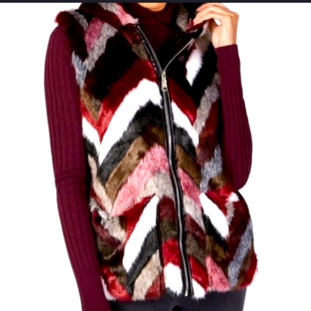 Steve Madden Chevron Faux Fur Hood Vest